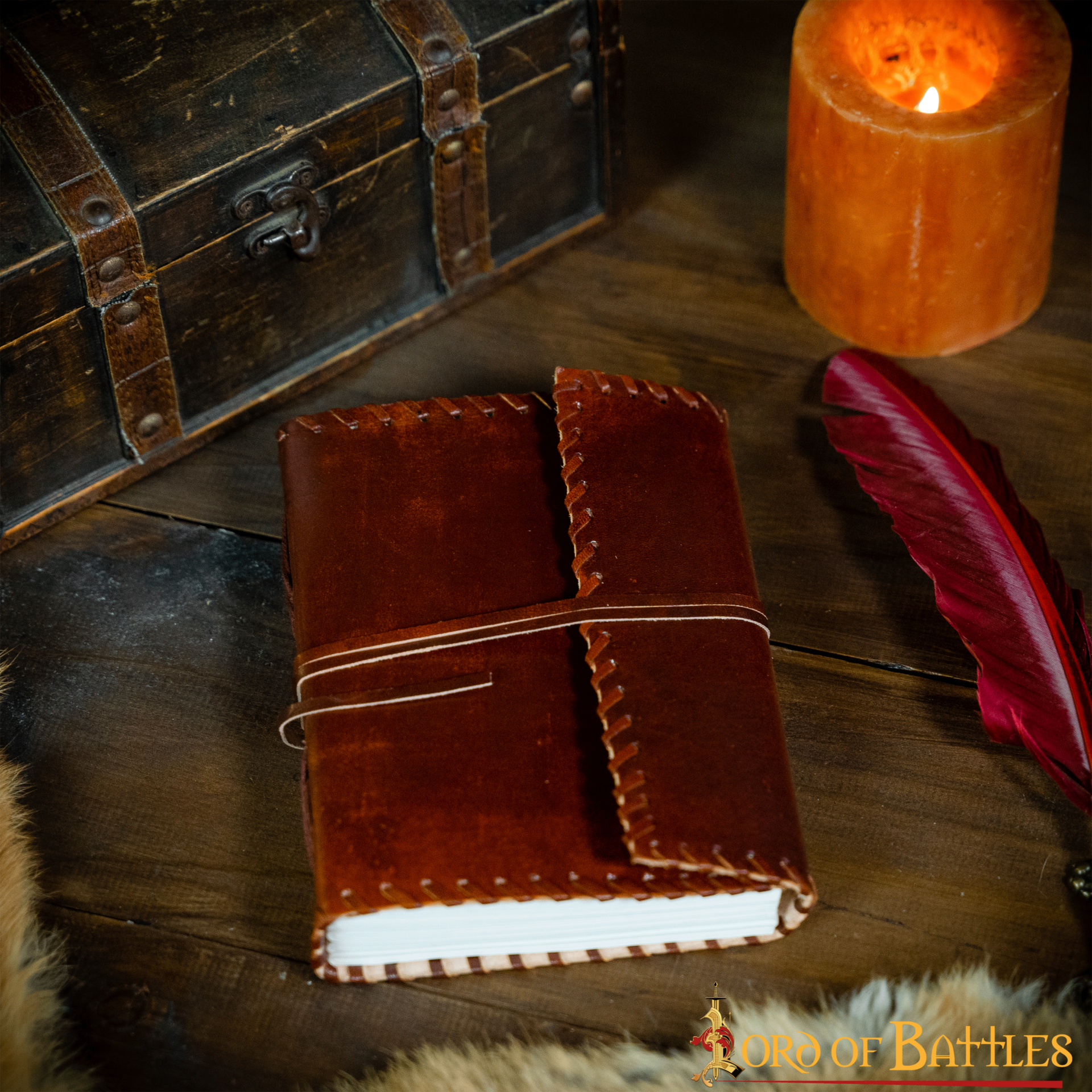 Diario Medieval con Bordes Cosidos Diario de Cuero Vintage - Imagen 5