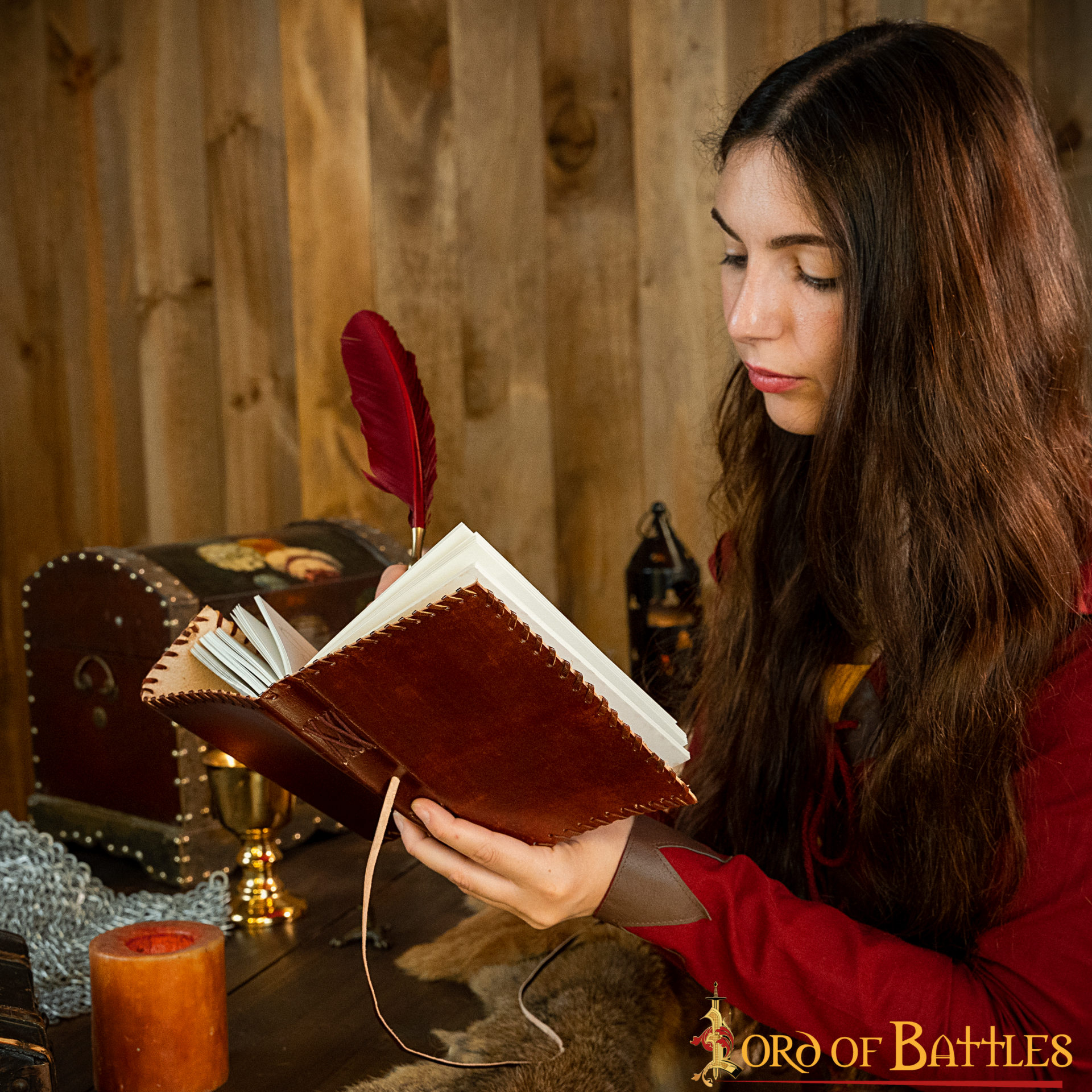 Diario Medieval con Bordes Cosidos Diario de Cuero Vintage - Imagen 7