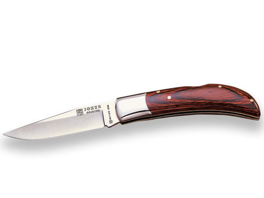 Handmade Sports Knife With Lock, Stainless Steel Ferrule, Red Wood Handles And 9 Cm Blade.