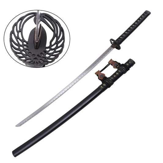 Decorative Japanese Katana with Steel Blade and Wooden Scabbard