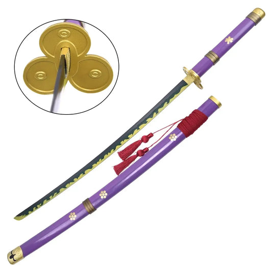 Katana Enma de Zoro em versão decorativa roxa de uma peça