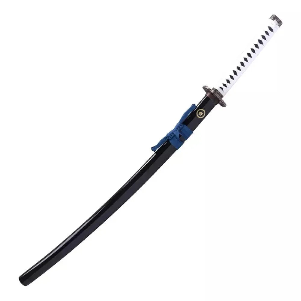 Katana de Jin Sakai de Ghost of Tsushima como la del videojuego con saya negra y sageo azul. Vendida por Espadas y más