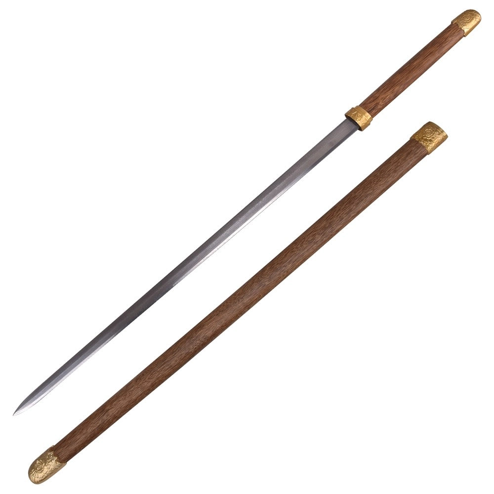 Decorative Japanese Chokuto Katana with Steel Blade and Wooden Scabbard