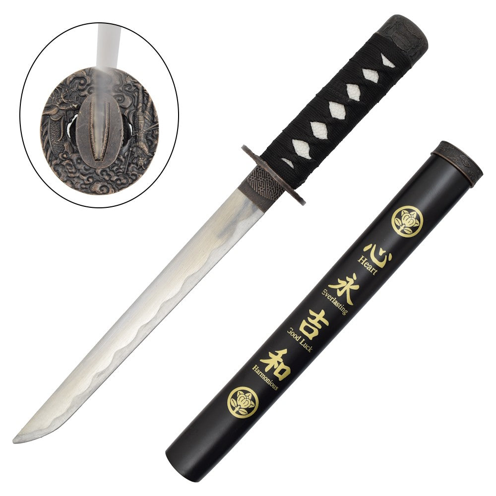 Tanto Decorativo Japonés con Funda de Madera – Negro, Azul, Rojo y Blanco 42.5 cm