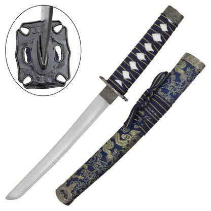Tanto Decorativo Japonés con Funda de Madera – Negro, Rojo y Azul 44.5 cm