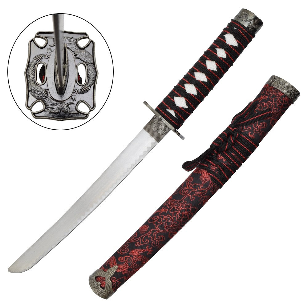 Tanto Decorativo Japonés con Funda de Madera – Negro, Rojo y Azul 44.5 cm