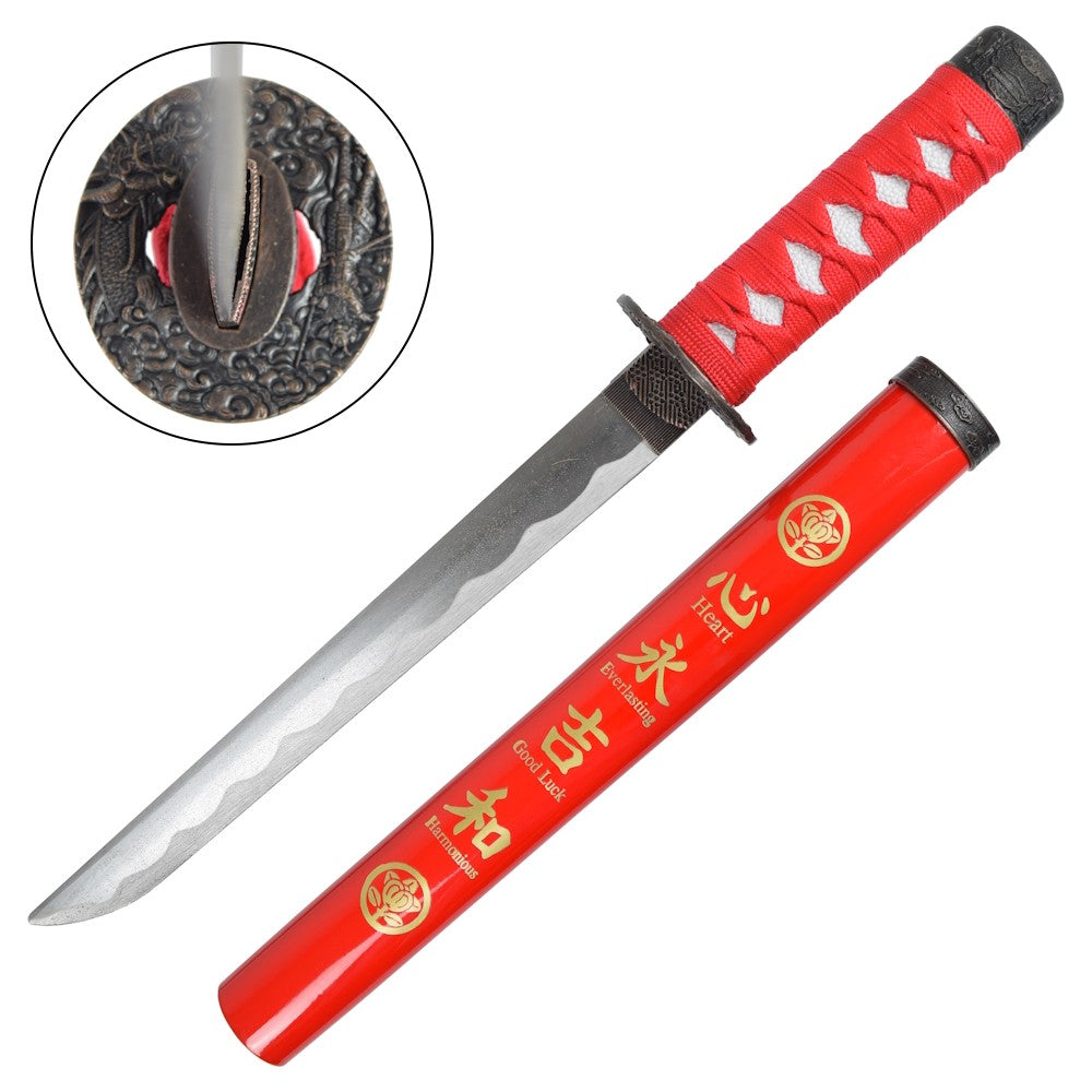 Tanto Decorativo Japonés con Funda de Madera – Negro, Azul, Rojo y Blanco 42.5 cm