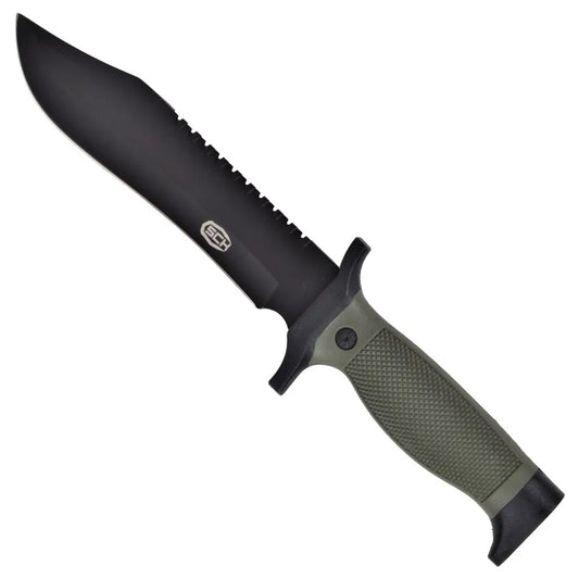 Hunting Knife with Black Blade and Rubberized Handle – Olive Green or Black