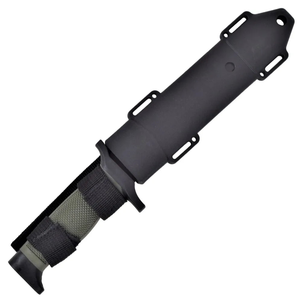 Cuchillo de Caza con Hoja Negra y Mango Engomado – Verde Oliva o Negro