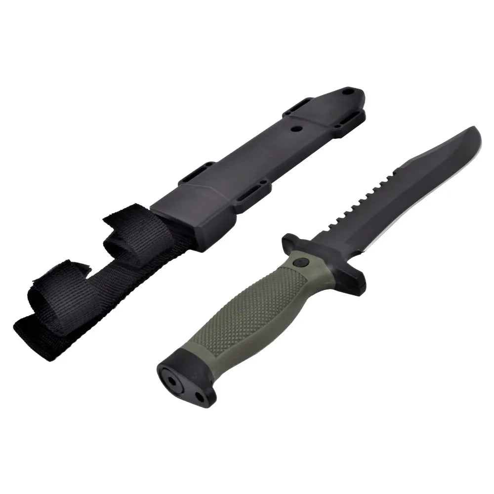 Cuchillo de Caza con Hoja Negra y Mango Engomado – Verde Oliva o Negro