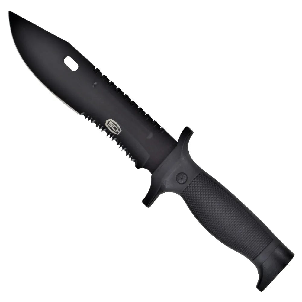 Cuchillo de Caza con Hoja Negra y Mango Engomado – Verde Oliva o Negro