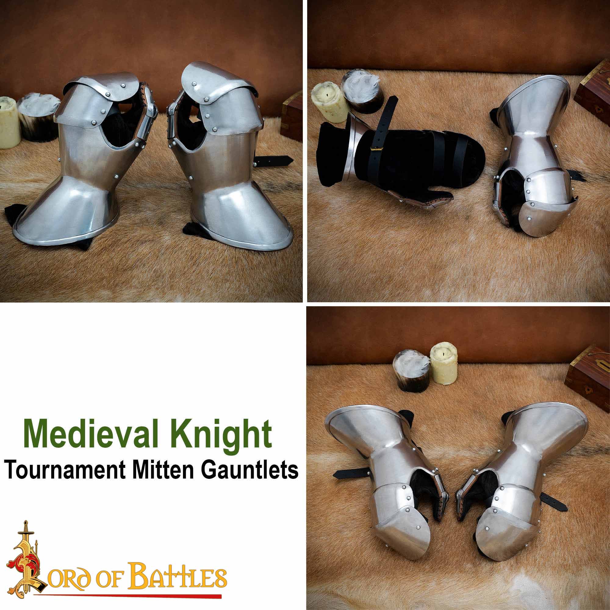 Guanteletes Medievales para Torneos de Milanesa, Armadura de Manopla de Caballero de Calibre 16 con Forro de Ante para Combate y Larp - Imagen 7