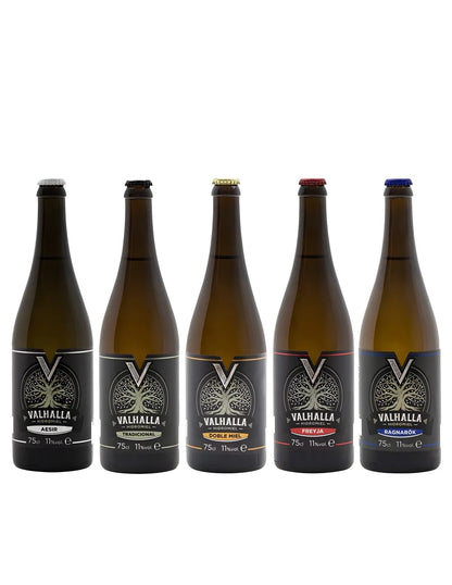Imagen de Surtido de 5 botellas de Hidromiel Valhalla parte de nuestra colección en Espadas y más, sitio oficial.