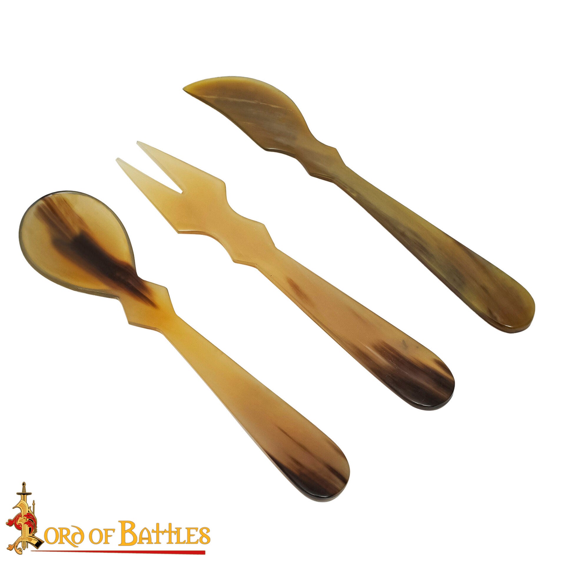 Juego de Cubiertos Medievales de Cuerno - Cuchara, Tenedor y Cuchillo Tallados a Mano - Imagen 3