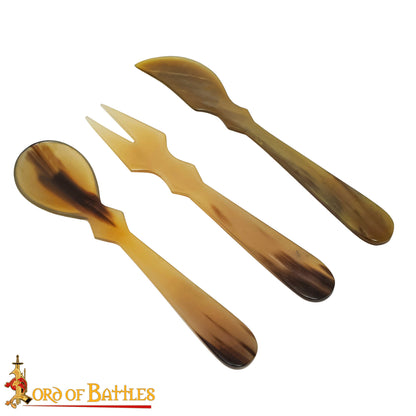 Juego de Cubiertos Medievales de Cuerno - Cuchara, Tenedor y Cuchillo Tallados a Mano - Imagen 3