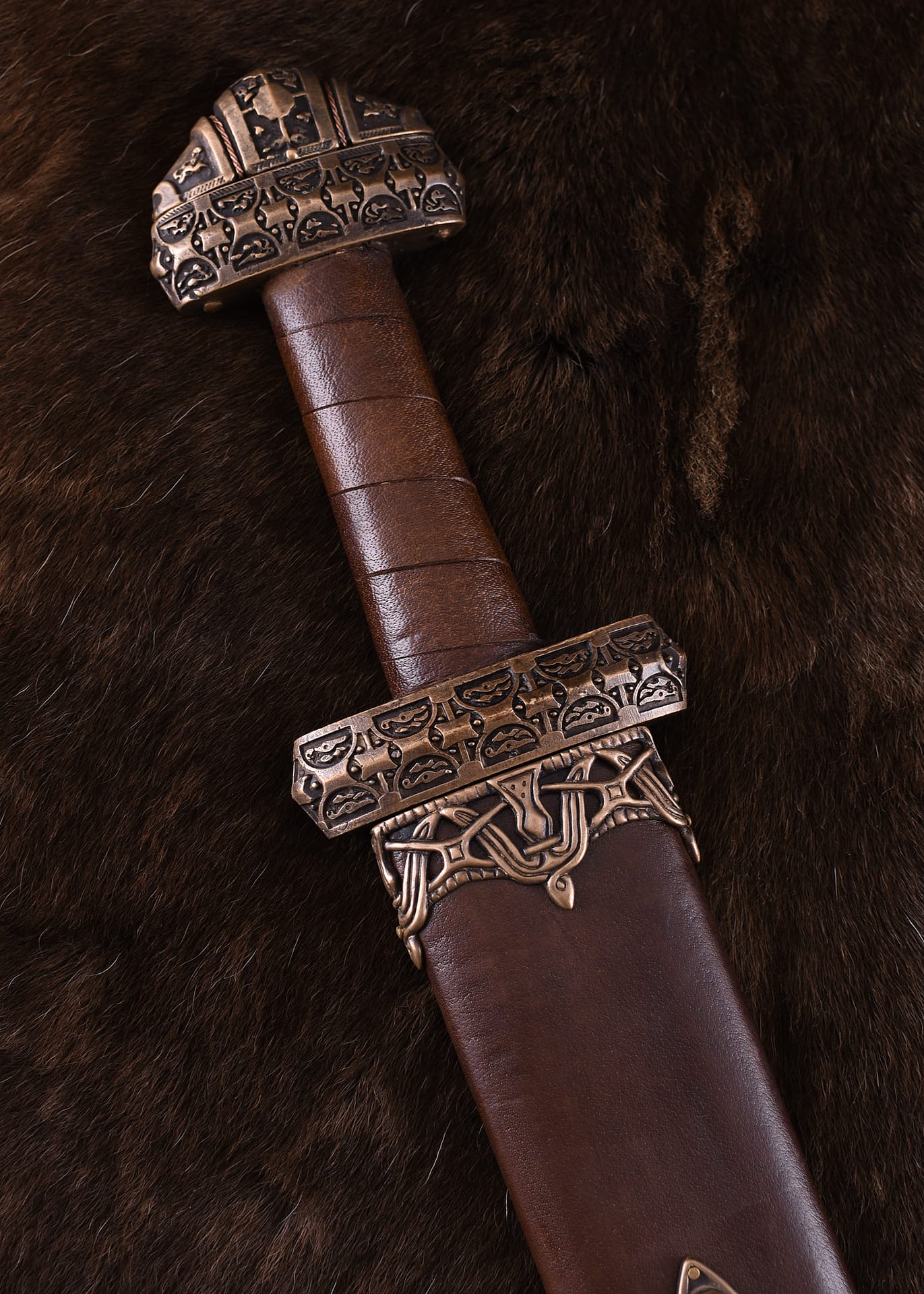 Espada vikinga (Isla de Eigg) con mango de cuero, acero de Damasco 0116040801 - Espadas y Más