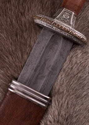 Espada acero damasco con vaina, empuñadura de latón, estañada 0116041101 - Espadas y Más