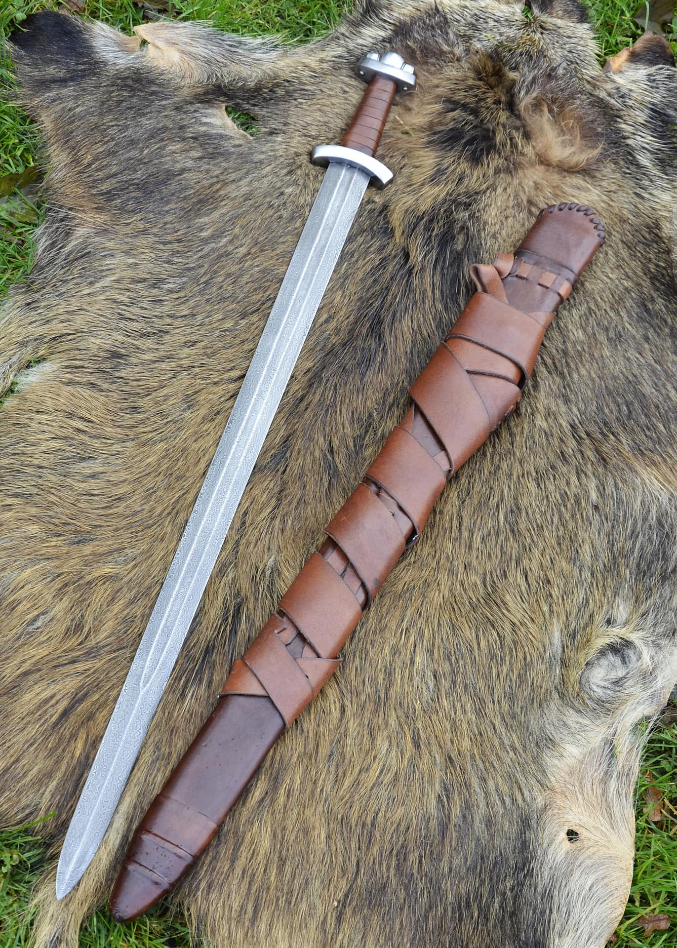 Espada vikinga temprana Godfred con vaina, hoja de Damasco 0116696604 - Espadas y Más