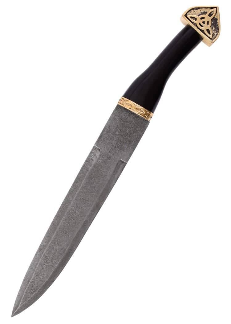 0201020332 Cuchillo Sax de acero de Damasco con funda de cuero negro - Espadas y Más