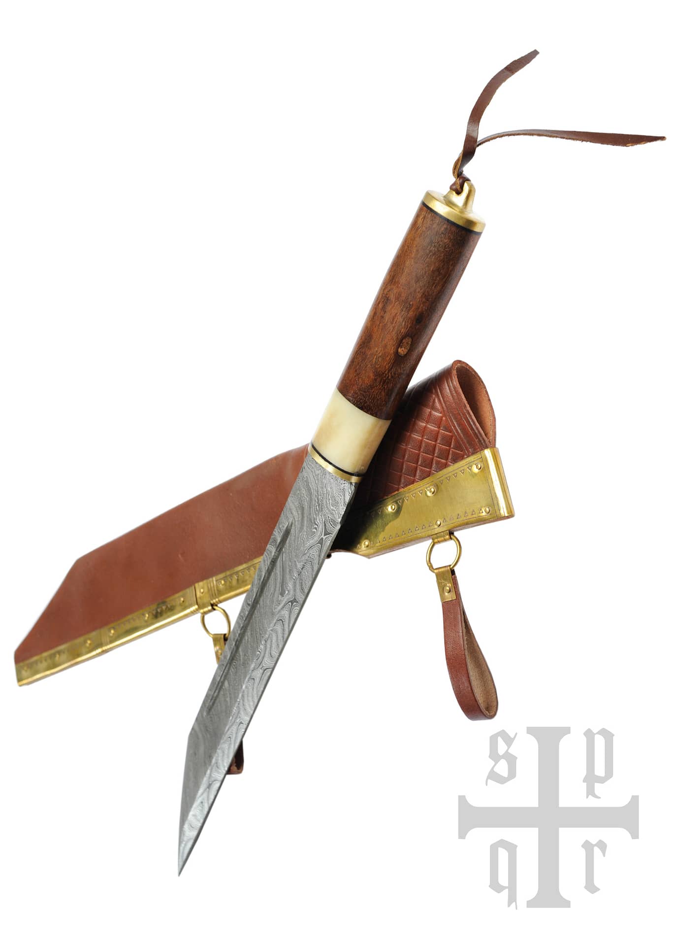Cuchillo Seax con hoja de acero de Damasco, Mango madera / hueso 0264000216 - Espadas y Más