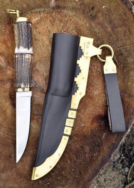 Cuchillo vikingo con empuñadura de cuerno de ciervo y vaina de cuero 0369110030 - Espadas y Más