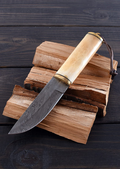 Cuchillo multiusos con mango de hueso, acero de Damasco 0397005151 - Espadas y Más