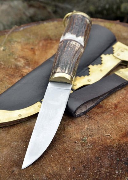 Cuchillo vikingo con empuñadura de cuerno de ciervo y vaina de cuero 0369110030 - Espadas y Más