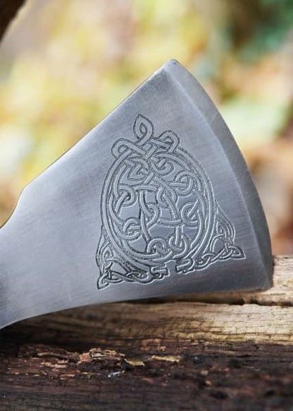 Hacha vikinga, acero fundido, tipo F, con grabado y envoltura de cuero  0416470600 - Espadas y Más