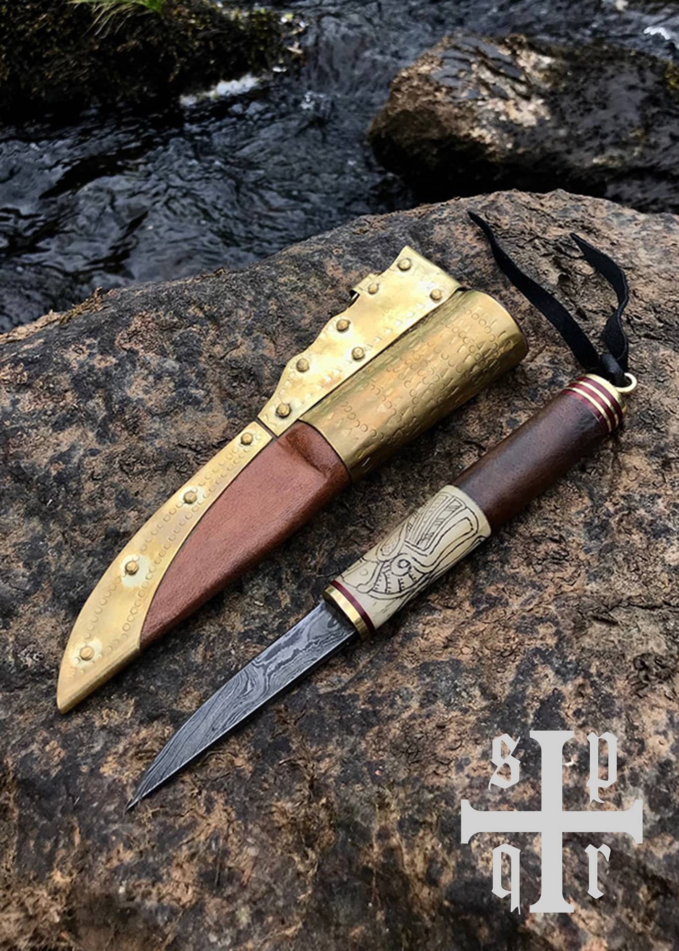 Cuchillo vikingo acero de Damasco con cuervos 0564000234 - Espadas y Más