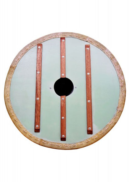 Escudo redondo vikingo "Fenrir" con ribete de cuero crudo, 80 cm 1116448000 - Espadas y Más
