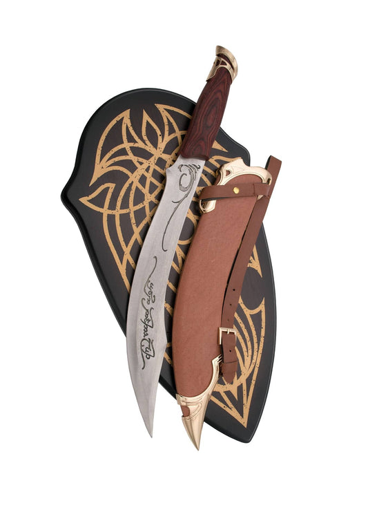 Cuchillo élfico de Aragorn de El Señor de los anillos con funda y expositor. Vendido por Espadas y más