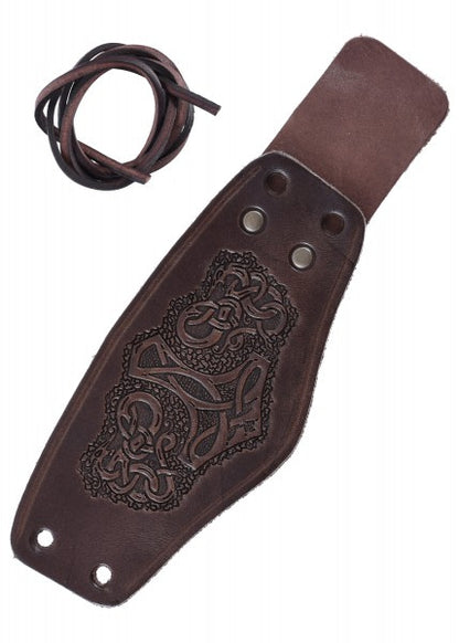 Protector de brazo de cuero, con el martillo de Thor, corto - Espadas y Más