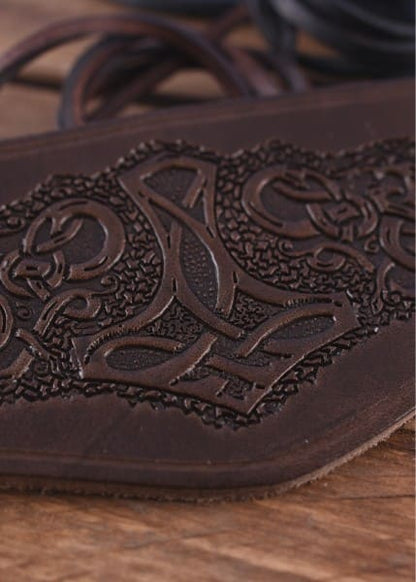Protector de brazo de cuero, con el martillo de Thor, corto - Espadas y Más
