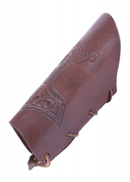 Brazalete con martillo de Thor en relieve, marrón o negro antiguo - Espadas y Más