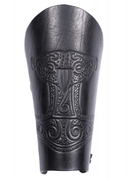Brazalete con martillo de Thor en relieve, marrón o negro antiguo - Espadas y Más