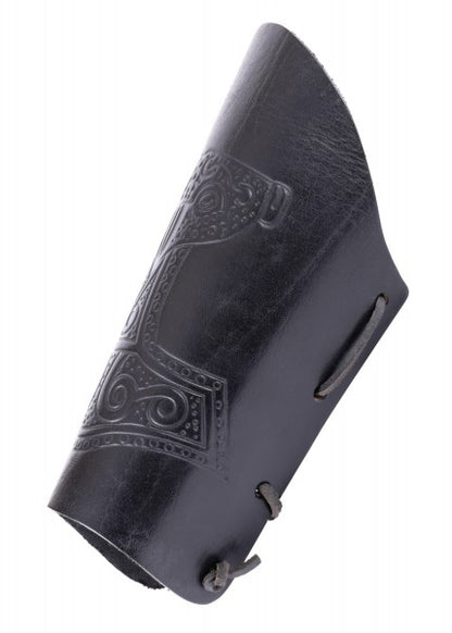 Brazalete con martillo de Thor en relieve, marrón o negro antiguo - Espadas y Más