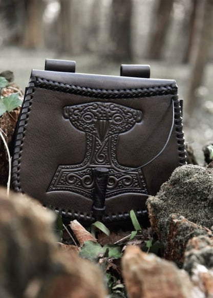 Bolso cinturón con relieve Thorshammer, cuero, negro 1680000302 - Espadas y Más