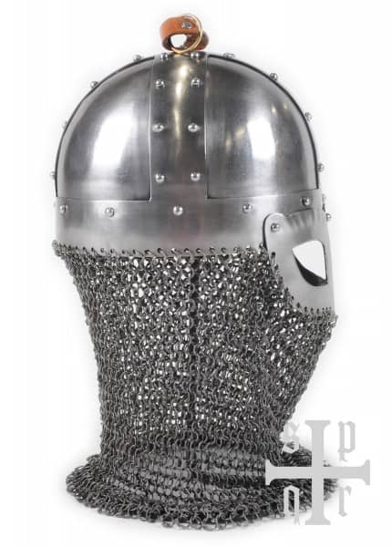Casco de gafas vikingas, acero de 2 mm, con penacho de casco y hueco de cadena 1764000025 - Espadas y Más