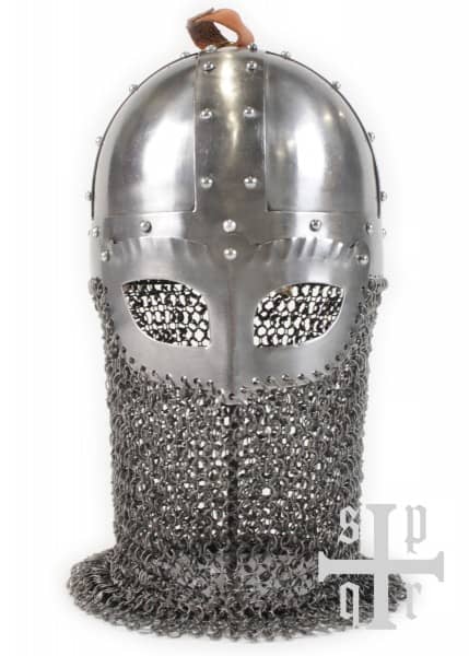 Casco de gafas vikingas, acero de 2 mm, con penacho de casco y hueco de cadena 1764000025 - Espadas y Más