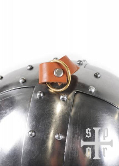 Casco de gafas vikingas, acero de 2 mm, con penacho de casco y hueco de cadena 1764000025 - Espadas y Más