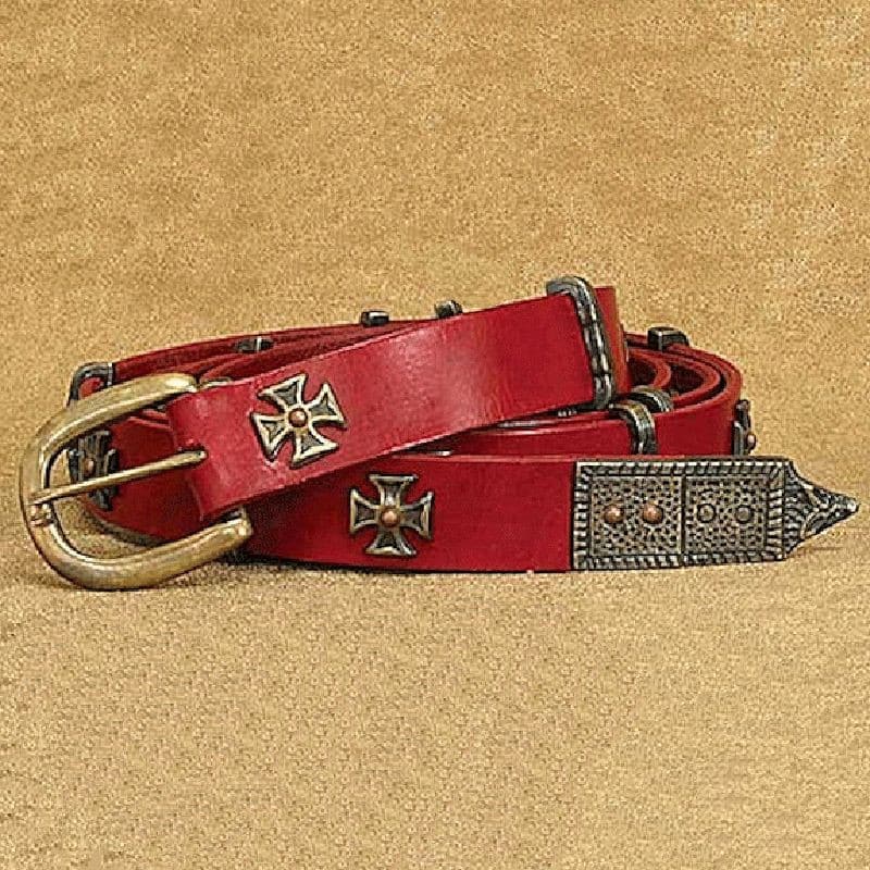 200878  Cinturón Medieval - Cuero Rojo - Espadas y Más