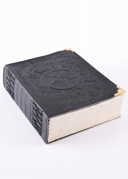Libro de cuero negro con pentagrama, aprox. 18 x 23 cm - Espadas y Más