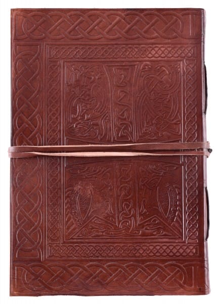 Libro de cuero con motivo celta, marrón, aprox. 21 x 14 cm - Espadas y Más
