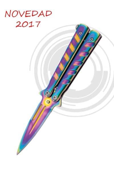 61009W Navaja mariposa rainbow 7.2 cm hoja - Espadas y Más