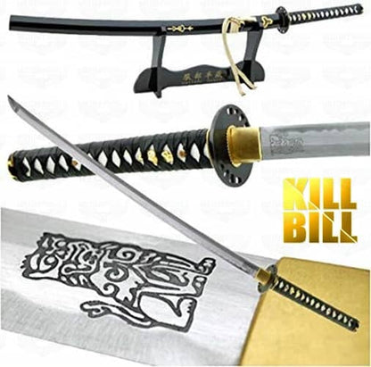 Katana de Kill Bill como la que aparece en la película con expositor y detalles cuidados en la hoja. Vendida por Espadas y más