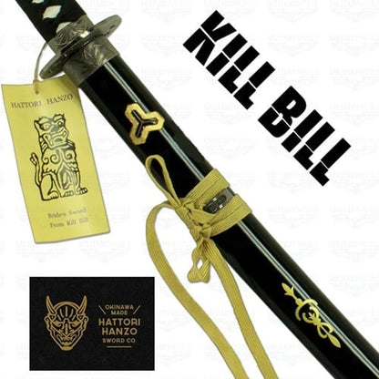 Detalles de la Katana de Kill Bill como la que aparece en la película con saya negra y sageo amarillo. Vendida por Espadas y más