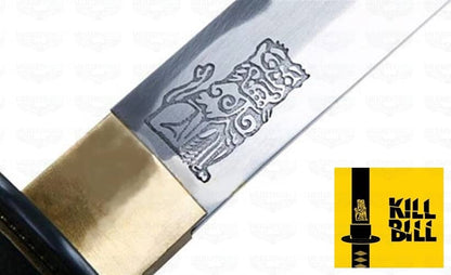 Detalle de grabado en la hoja Katana de Kill Bill como la que aparece en la película. Vendida por Espadas y más