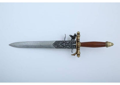 Imagen de Pistola de chispa con puñal incorporado S XVIII, 1204 Réplica no funcional parte de nuestra colección en Espadas y más, sitio oficial. Esta imagen describe  arma no funcional
