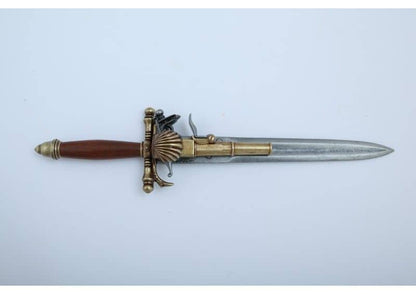 Imagen de Pistola de chispa con puñal incorporado S XVIII, 1204 Réplica no funcional parte de nuestra colección en Espadas y más, sitio oficial. Esta imagen describe  arma no funcional
