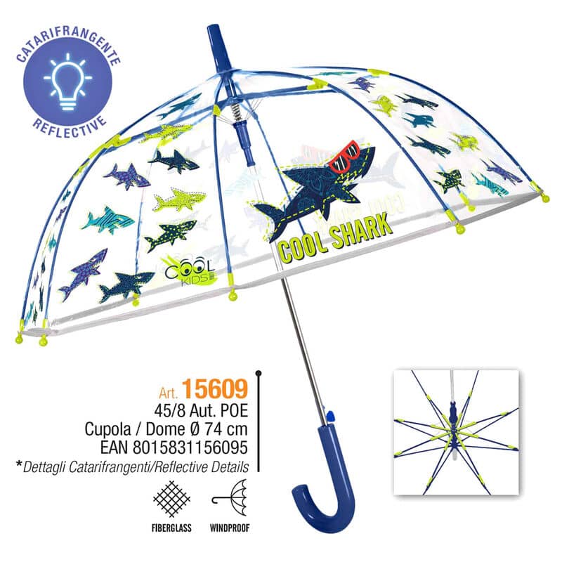 Paraguas automatico transparente Cool Shark 45cm - Espadas y Más